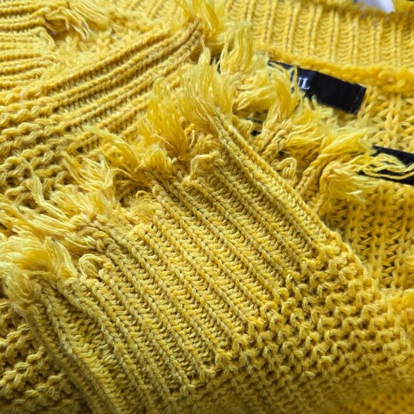 EUC ZAFUL BOLD MUSTARD YELLOW KNITTED CROPPED FRINGED HEM PULLOVER SWEATER OSFM - Picture 7 of 8